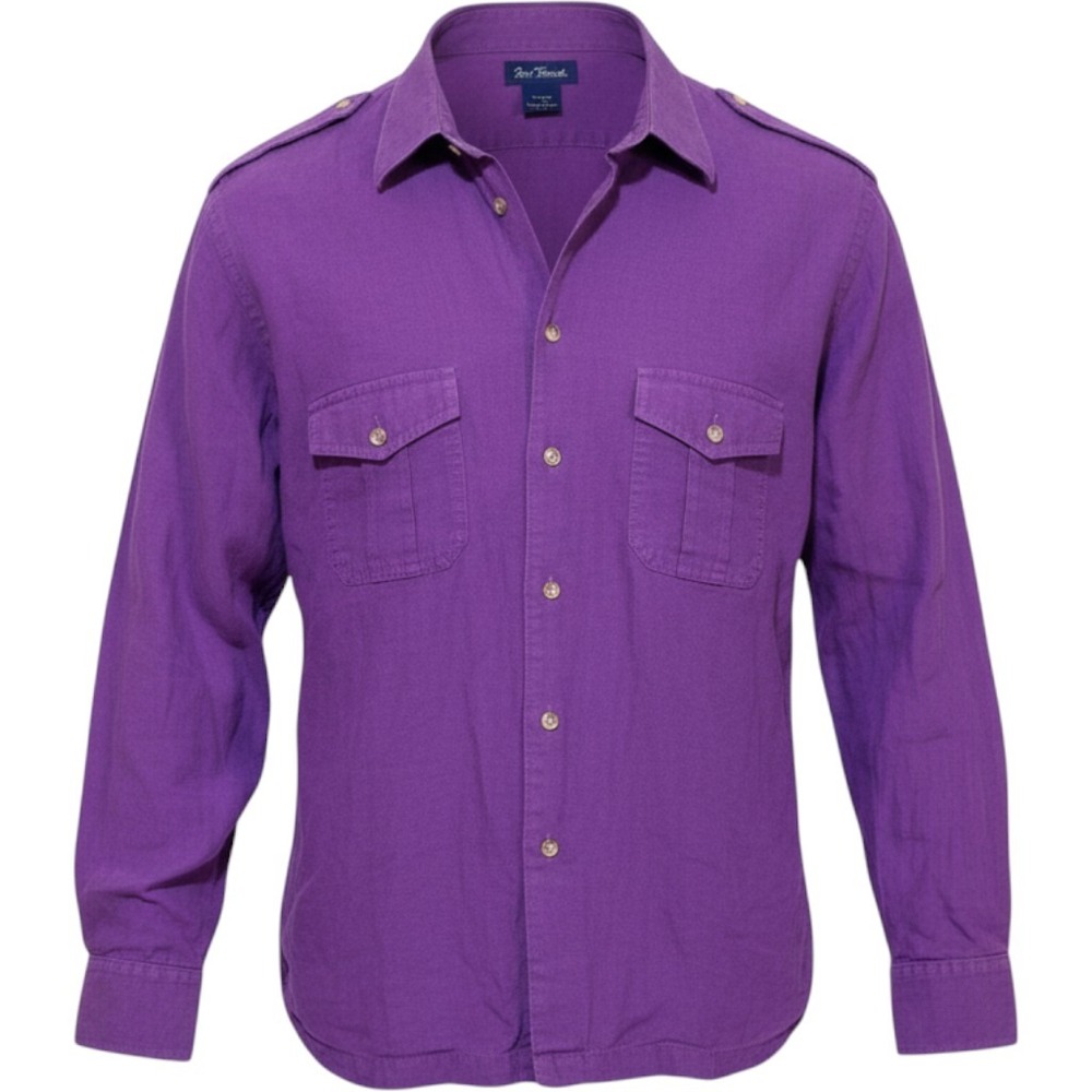 Paul Fredrick Shirt Mens Large Purple 100% Linen Long Sleeve Casual Coastal L